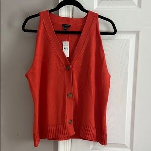 Orange Button-Up Sleeveless Cardigan